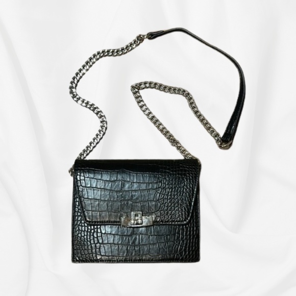 EXPRESS Crocodile Print Crossbody Purse in Black - Picture 1 of 11